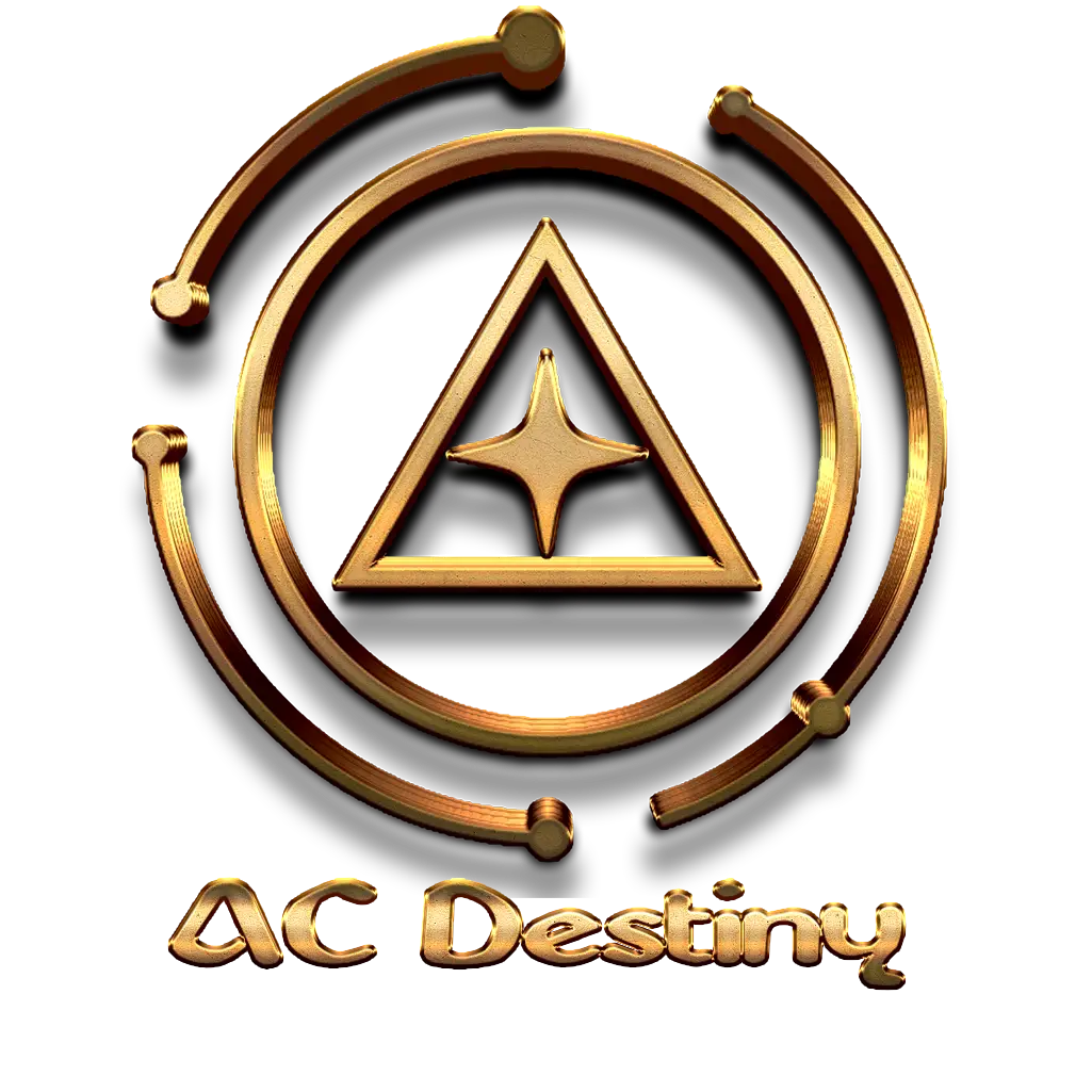AC Destiny – golden logo with triangle and star; Vedic astrology and personalized horoscope reports